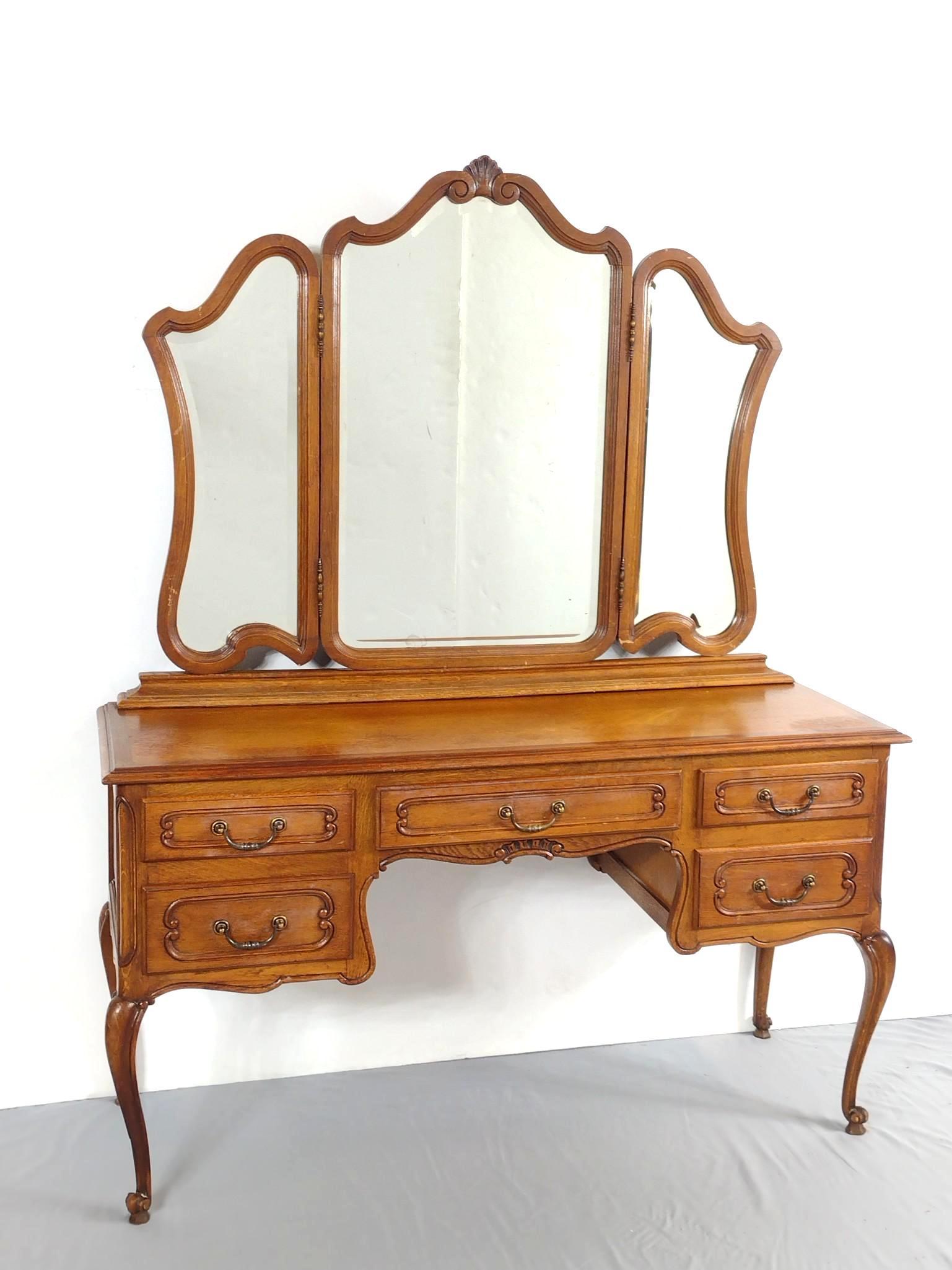 Antique Oak Vanity with Mirror (1 of 4)