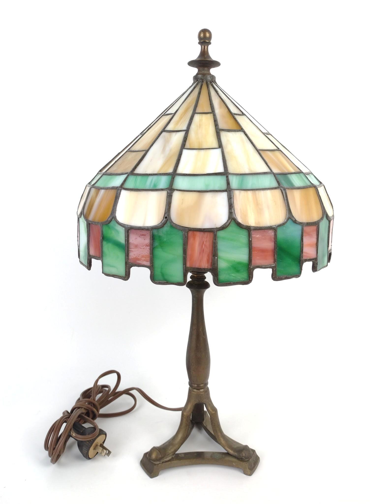 Brass Table Lamp With Leaded Glass Shade (1 of 2)