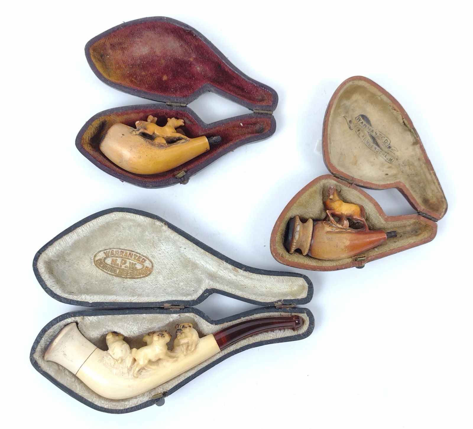 3 Horse & Dog Carved Meerschaum Pipes (1 of 9)