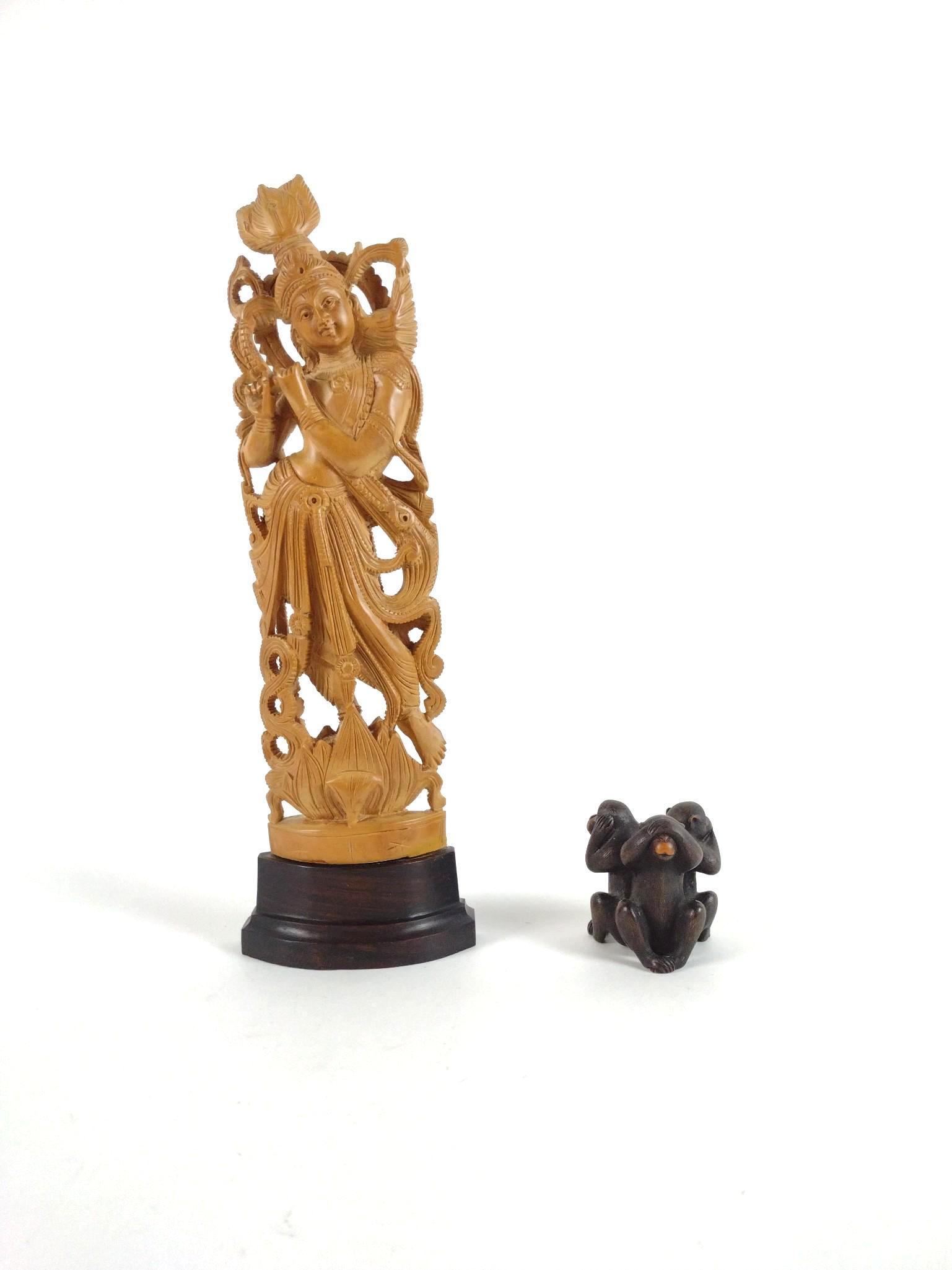 2 Wood Carvings Incl Monkeys: 2" to 12-1/4" high. BC IMPORTANT: Before bidding, please read the terms and conditions. When you registered for the auction you agreed to these terms and will be required to comply with them.