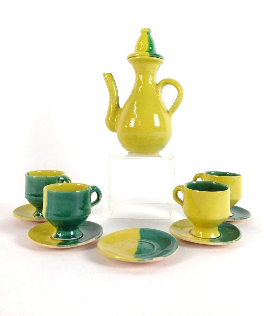 11 Pcs Green / Yellow Ceramic Tea Set (1 of 2)