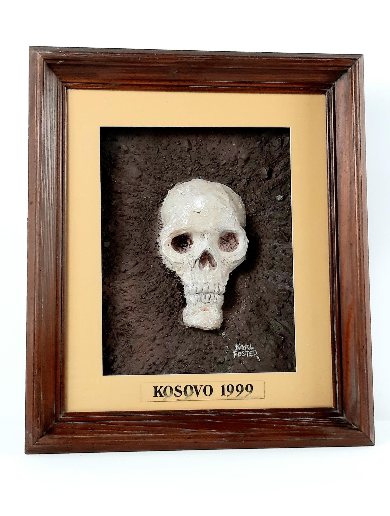 Karl Foster "Kosovo 1999" Ceramic Skull in Shadow Box Frame (1 of 2)
