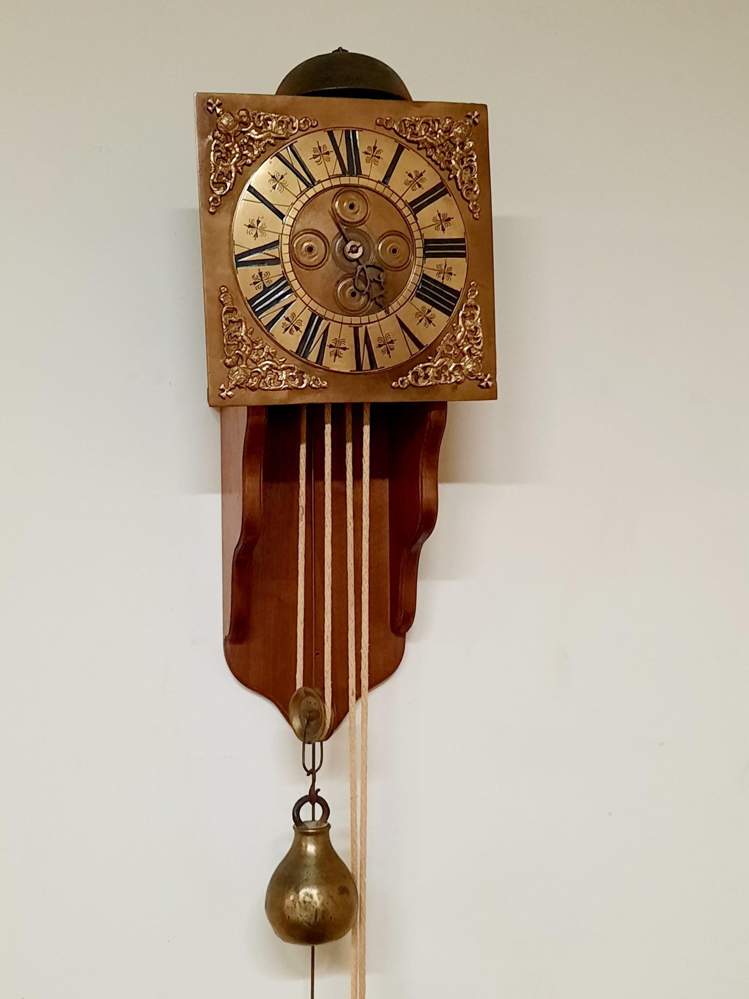 Antique Wall Clock with Figural Brass Mounts (1 of 5)