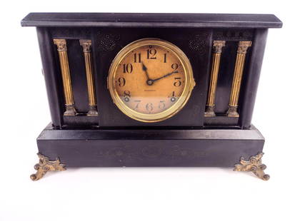 E Ingraham Company Mantel Clock: Starts and stops. 14-3/4" wide 5-1/2" deep X 11" high. EL IMPORTANT: Before bidding, please read the terms and conditions. When you registered for the auction you agreed to these terms and will be req