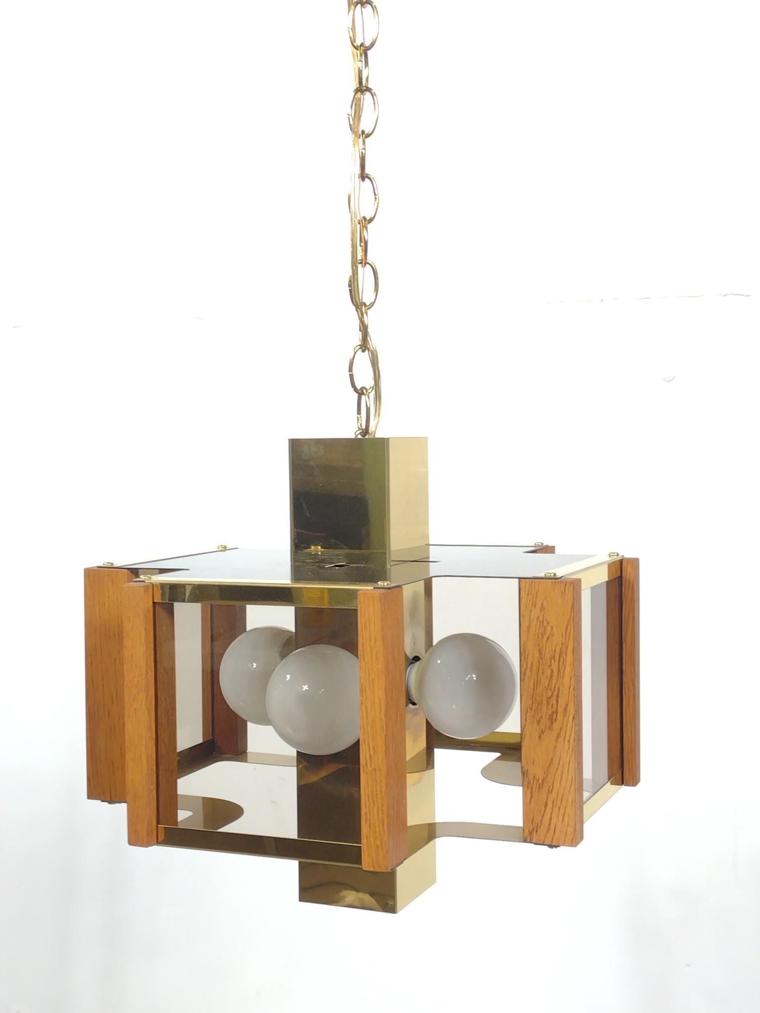 Fredrick Ramond Hanging Light: 15-1/4" wide X 15-1/4" deep X 36" high. Working. MG. IMPORTANT: Before bidding, please read the terms and conditions. When you registered for the auction you agreed to these terms and will be required