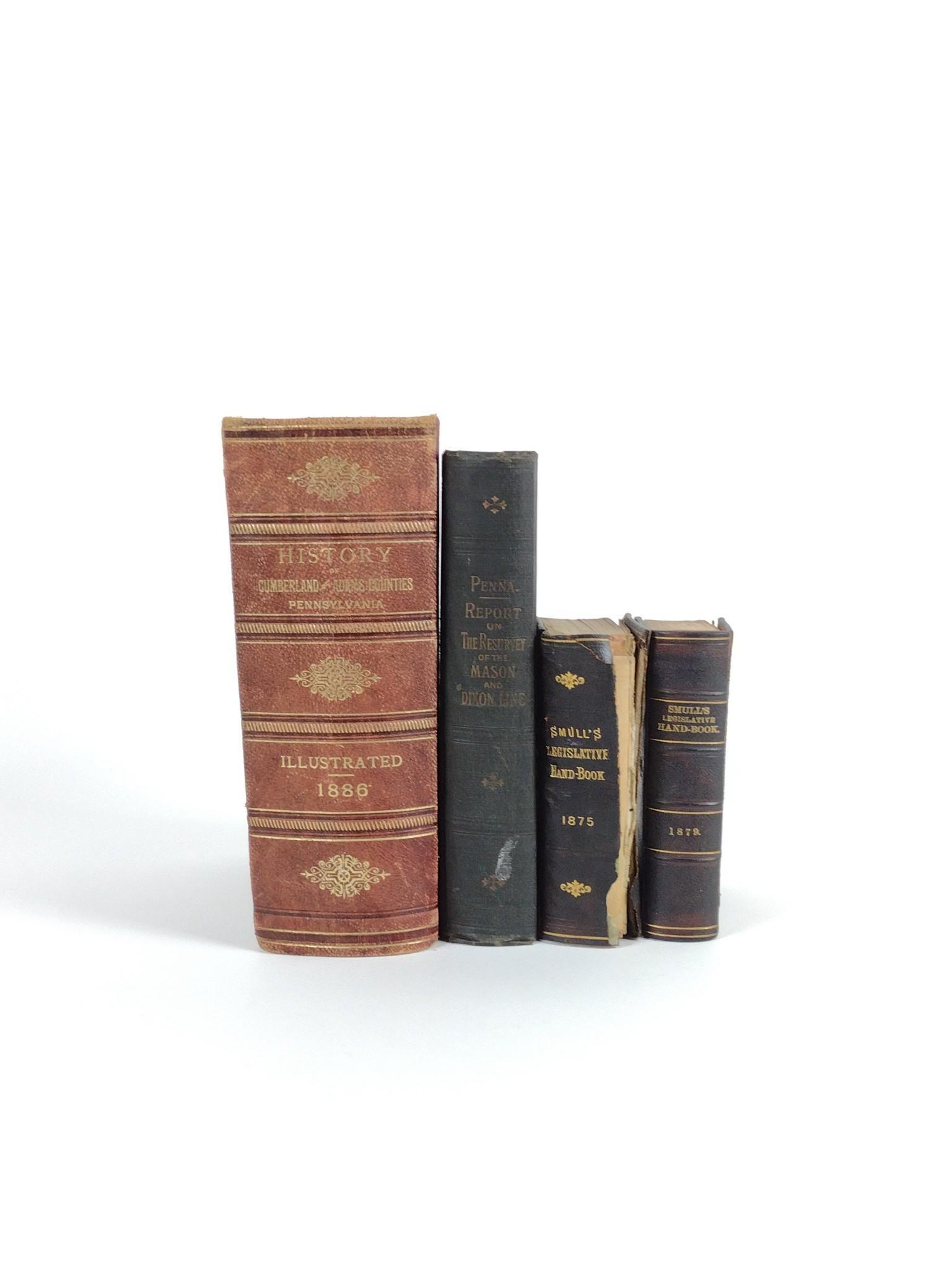 4 Books on PA History, Reports, and Hand-Book: Minor wear. Includes 1.) History of Cumberland and Adams Counties PA. Copyright 1886. 2.) PA Report on The Resurvey of the Mason and Dixon Line. Copyright 1909. 3.) Legislative Hand-Book. Copyright 18