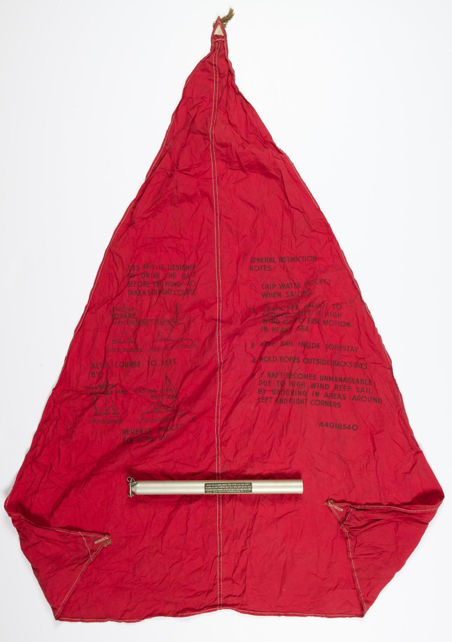 WWII Emergency Sail and Mast For Life Raft: Description: WWII emergency sail and mast from USS Stetson Victory. USS Stetson Victory carried 1,961 including the 321st Fighter Control Squadron; the 402d 485th, 404th, 405th and 406th Fighter Squad