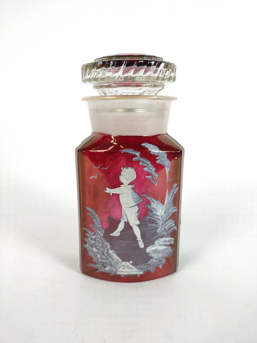 Cranberry Glass Jar w/ Cameo Boy Painting (1 of 5)