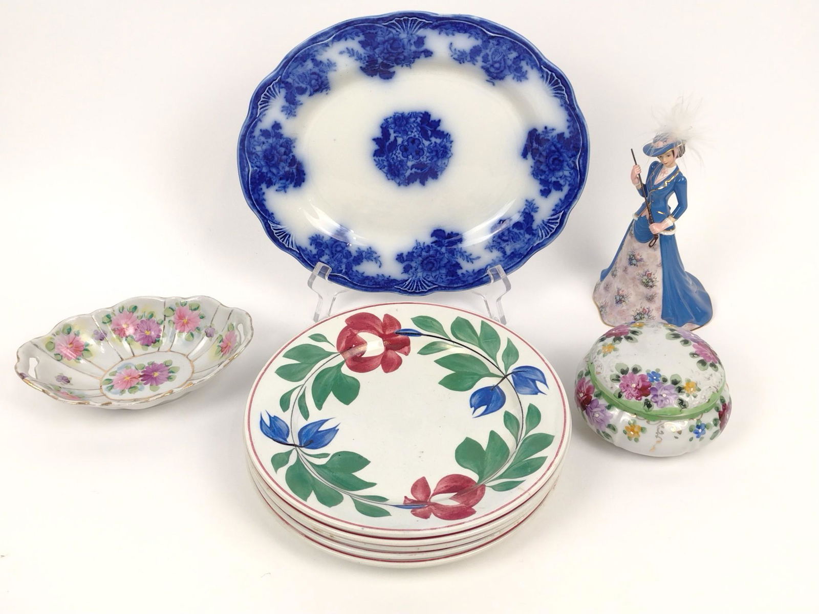 9 Pcs Ceramics Incl Flow Blue & Adams Rose (1 of 8)