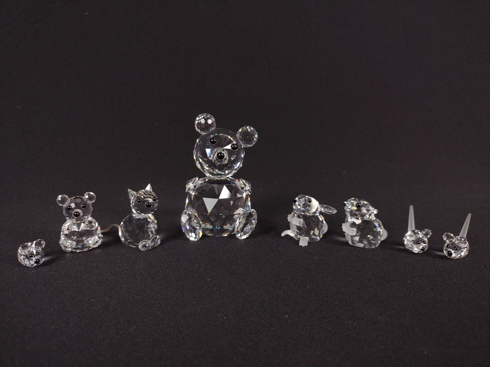 8 Pcs Swarovski Woodland Creatures: 1/4" to 2-3/4" high. One mouse missing tail. Rat missing one ear, both feet. MG. IMPORTANT: Before bidding, please read the terms and conditions. When you registered for the auction you agreed to thes