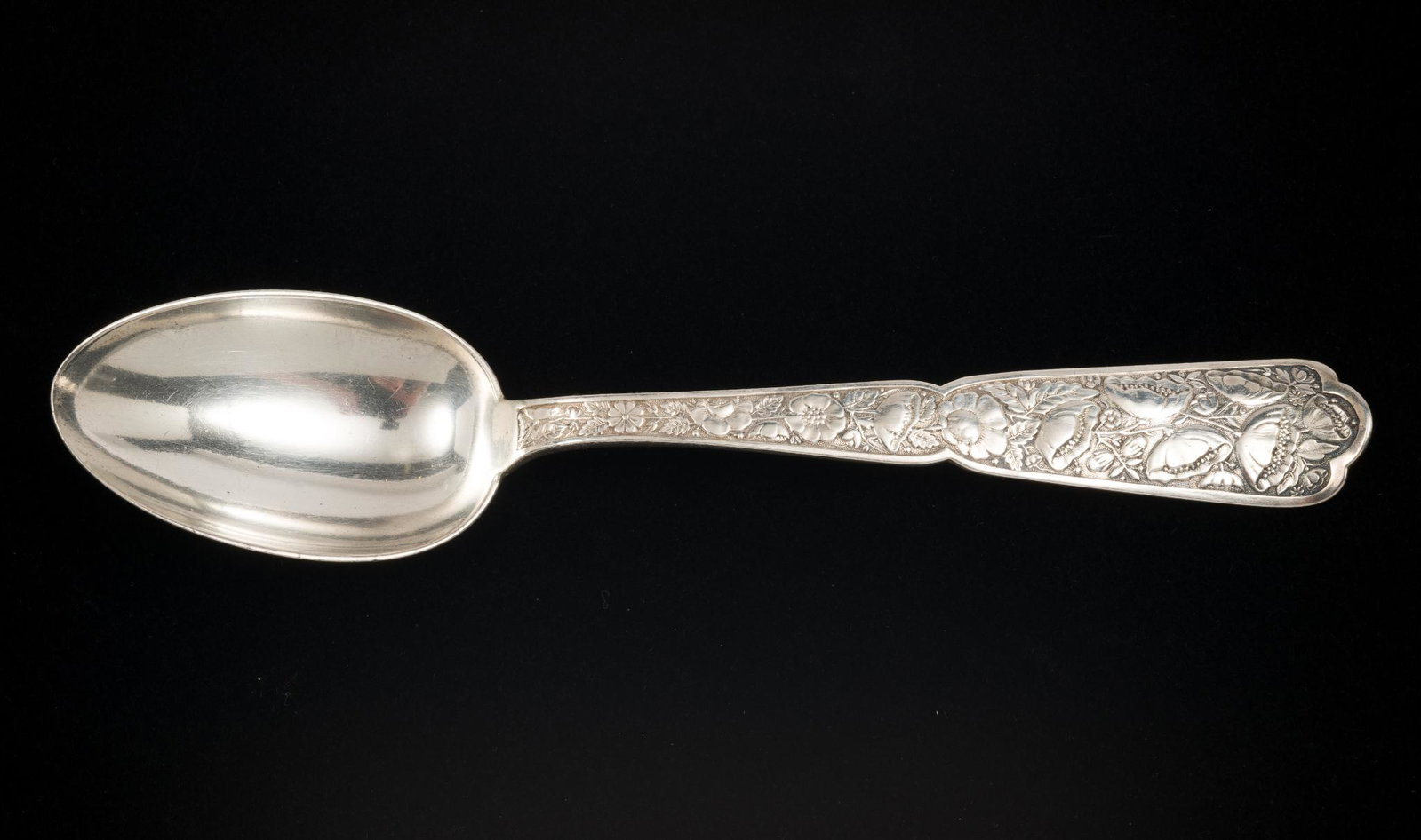 Antique Wood & Hughes Byzantine Sterling Dessert/Oval Soup Spoon: Wood & Hughes Sterling dessert/oval soup spoon in the Byzantine pattern (1875). 1.4 ozt. 7-1/4" long. MH. IMPORTANT: Before bidding, please read the terms and conditions. When you registered for the a