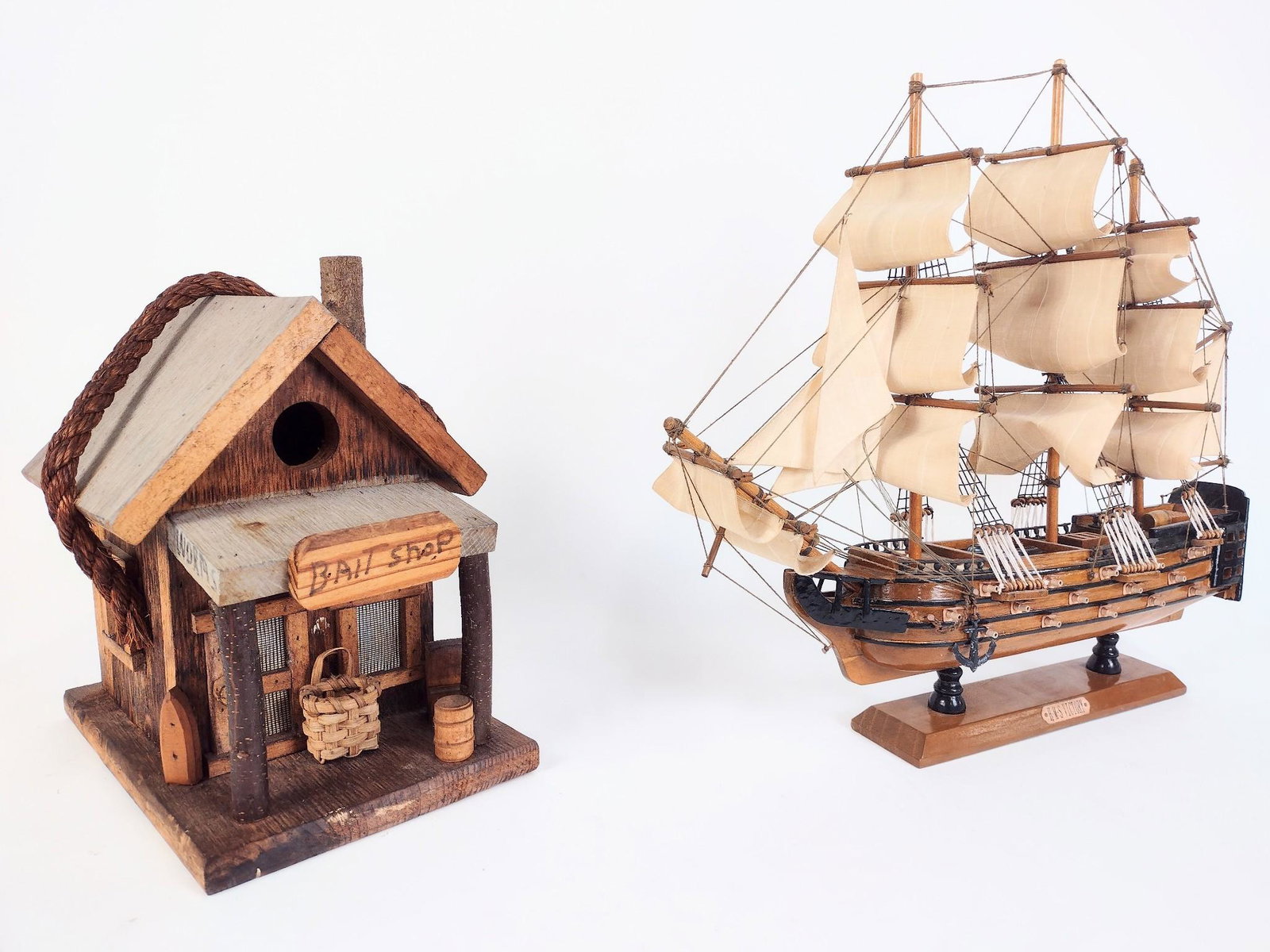 Birdhouse & H.M.S. Victory Replica Ship: Ship: 20" wide X 3" deep X 18" tall. Birdhouse: 7-1/2" wide X 10-1/2" deep X 12-1/4" high. EL IMPORTANT: Before bidding, please read the terms and conditions. When you registered for the auction you a