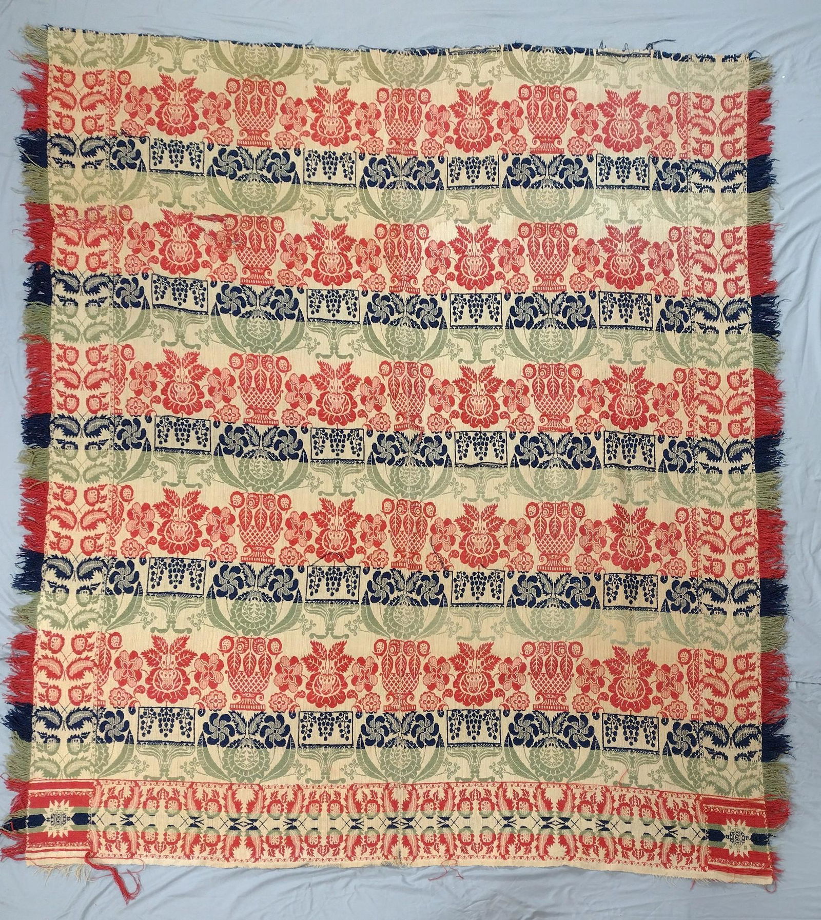 Antique 4 Color Jacquard Coverlet (1 of 9)