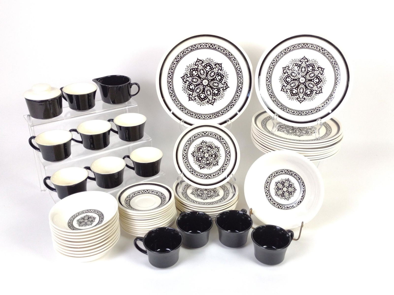 55 Pcs Black + White  Medallion Dinnerware (1 of 3)