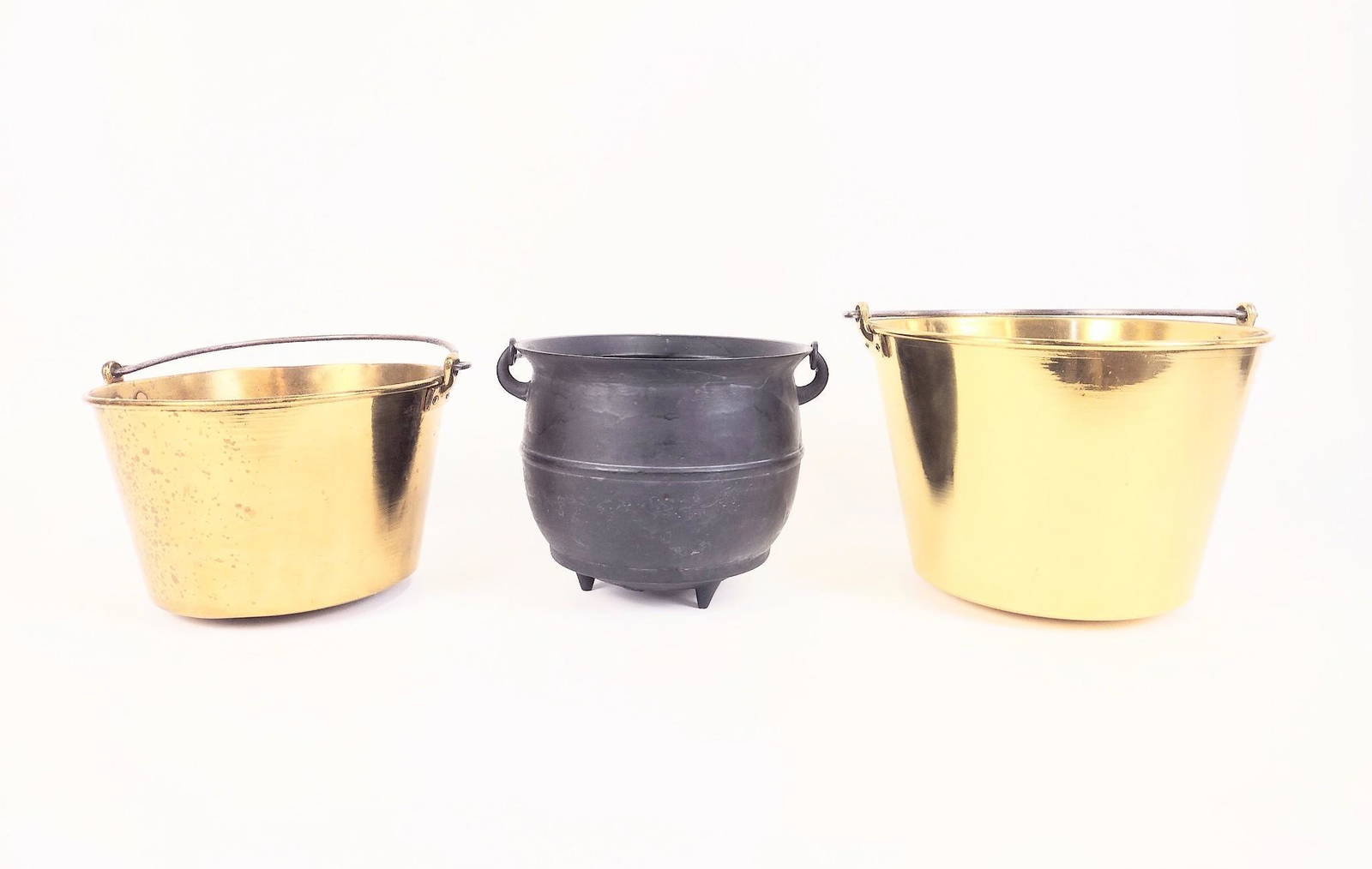 2 Brass Buckets + Cast Iron Kettle Auction