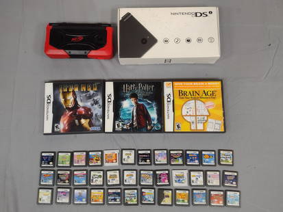 Nintendo DSi With Original Box And 39 Games: Does not have charging cord. Untested. Games include Harry Potter, Iron Man, Sims 2, New Super Mario Bros, Pokemon Sun, and more. MG. IMPORTANT: Before bidding, please read the terms and conditions. W