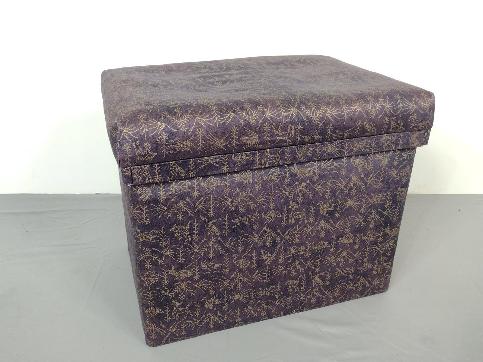 Upholstered Storage Ottoman with Insect and Animal Print (1 of 7)