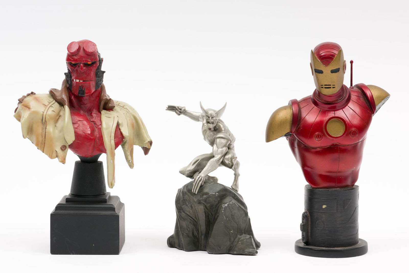 3 Comic Character Statues - Hellboy, Iron Man, & (1 of 7)