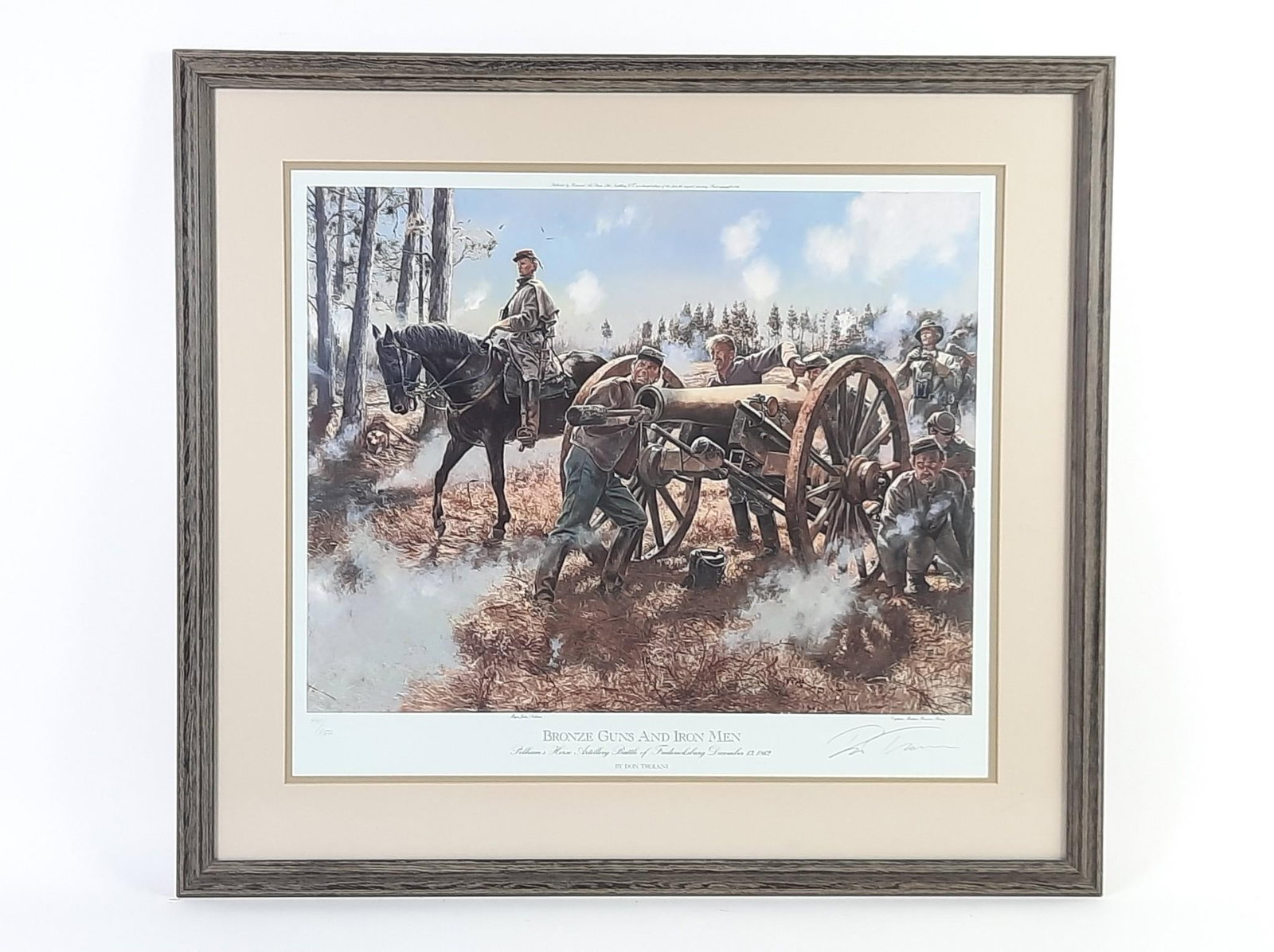 Don Troiani "Bronze Guns And Iron Men" Ltd Ed Print: Don Troiani (Born 1949) is active/lives in Connecticut. Don Troiani is known for Military-historical genre, Civil War. Edition number 941 / 950. Overall with frame 30" high x 33-1/4" wide. LR