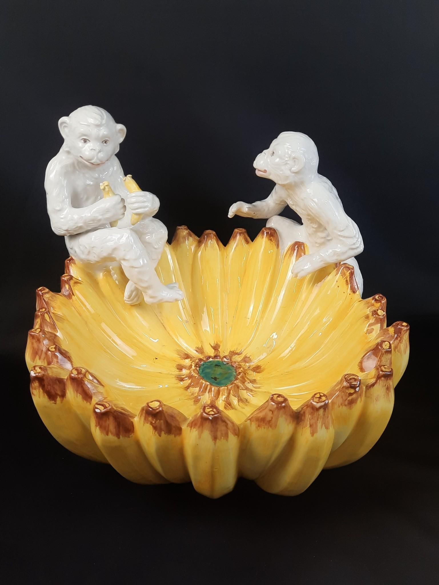 Horchow Italian Ceramic Monkeys on Banana Bowl (1 of 3)