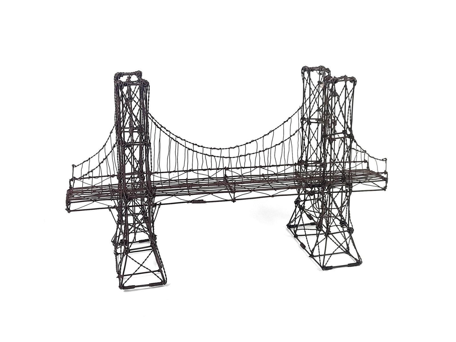 Wire Bridge Sculpture: 26-1/2" wide x 9-1/2" deep x 16" high. LR