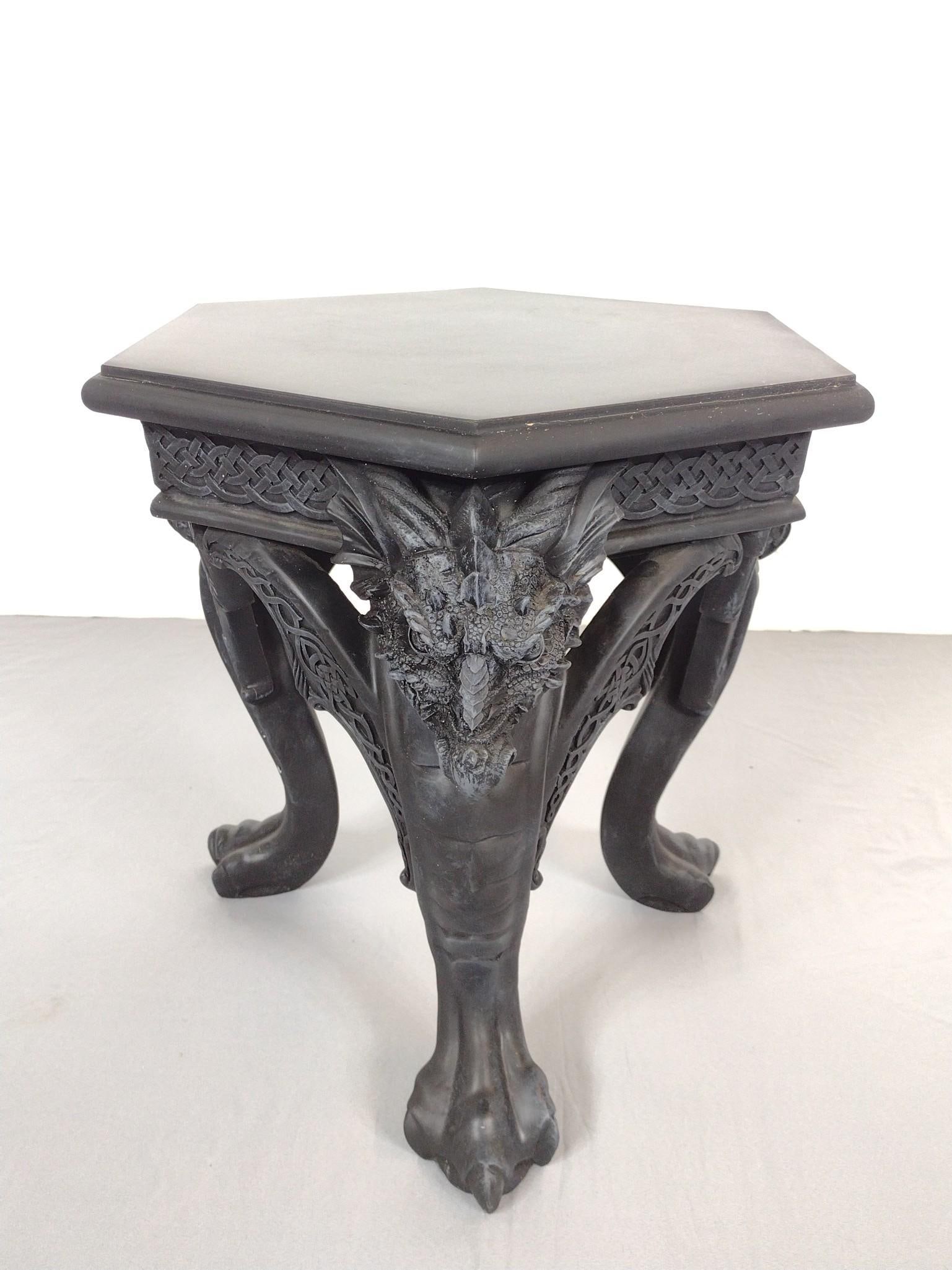 Low Dragon Table: 16" wide X 18" deep X 17-3/4" high. Has a few small areas of finish loss. MG.