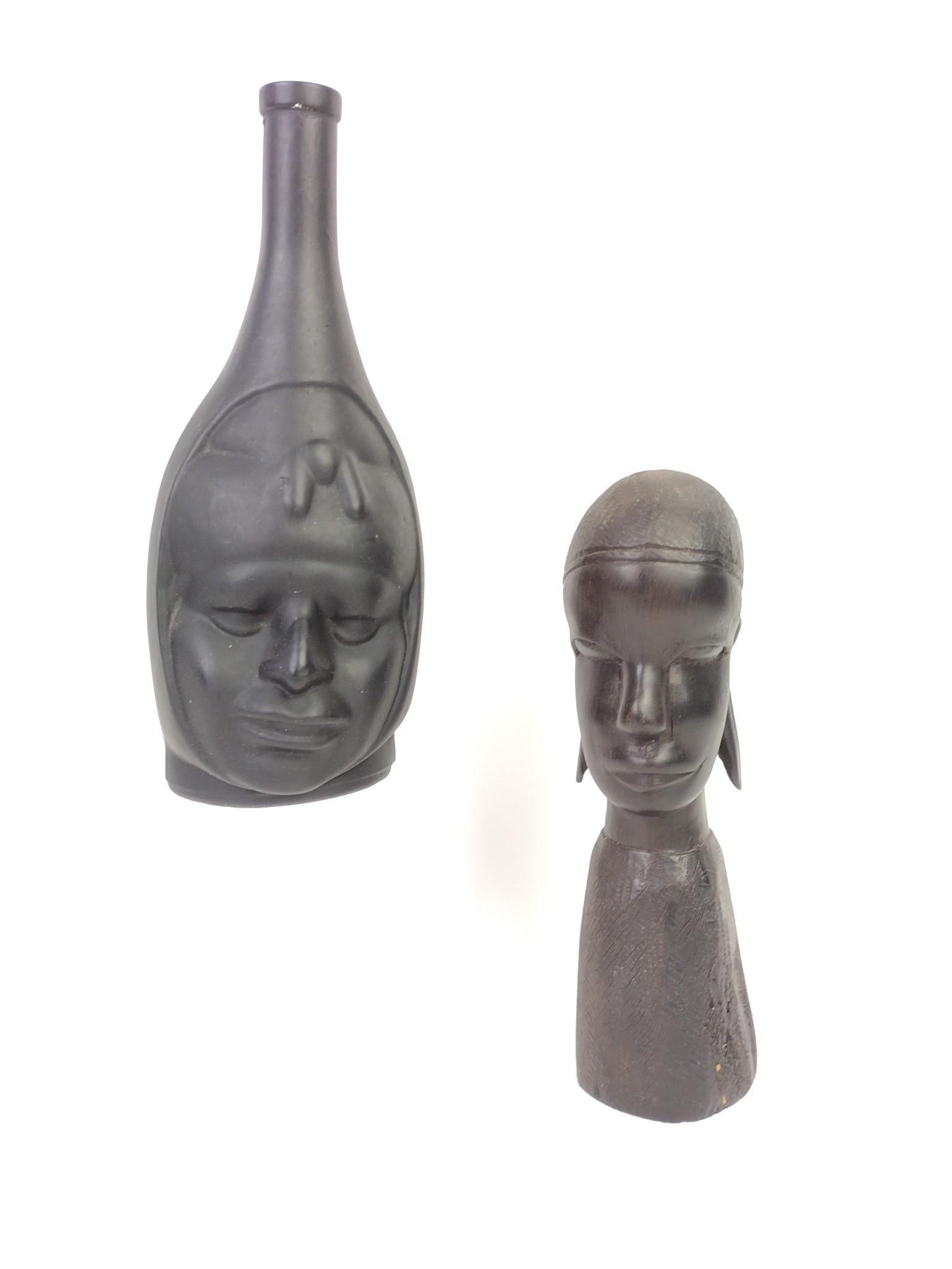 Ceramic Figural Bottle & Wood Carved Head (1 of 4)