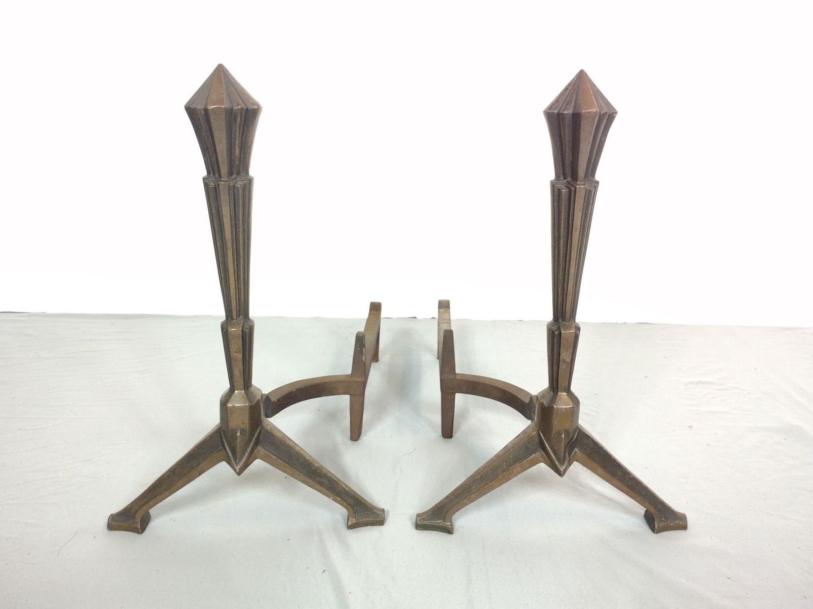 Pair Of Bradley & Hubbard Andirons: 12" wide X 23" deep X 19-1/2" high. MG.