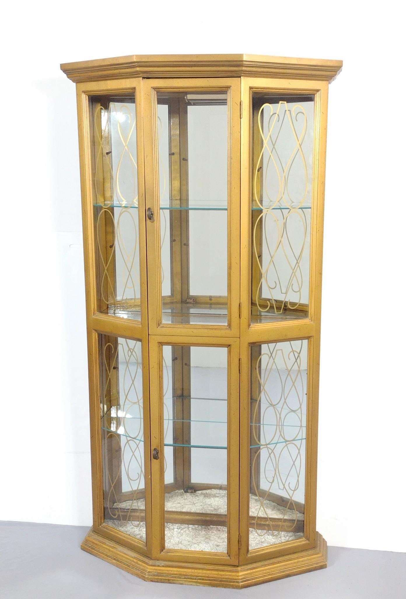 Gold Painted Lighted Curio Cabinet (1 of 5)
