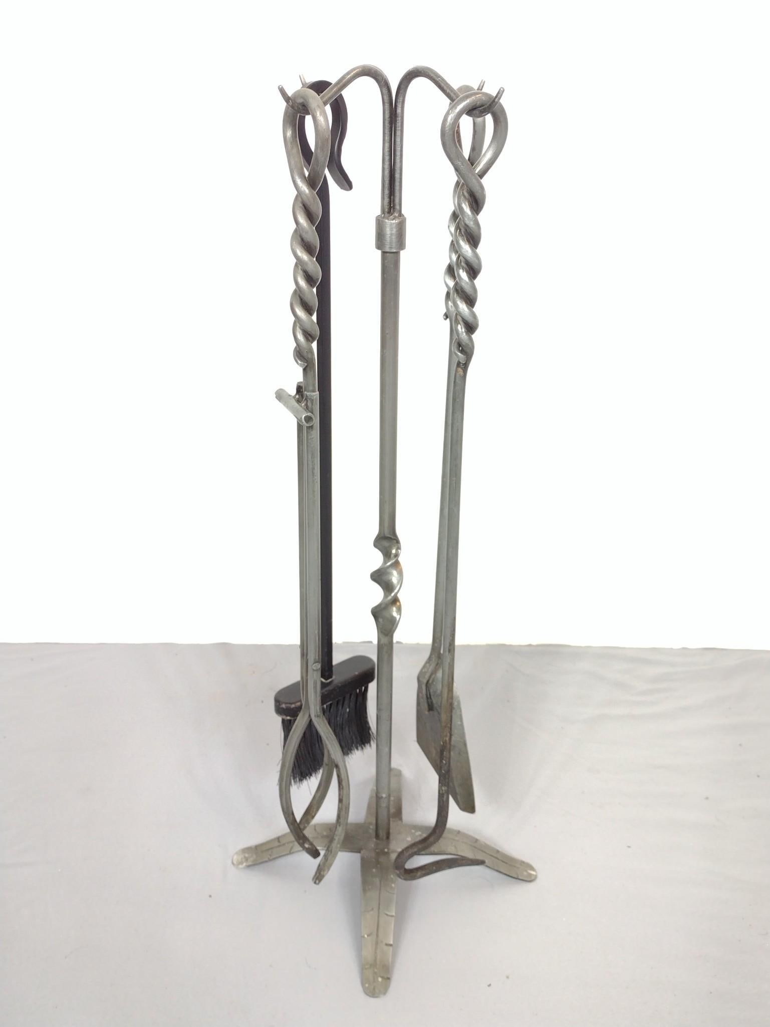 Twisted Metal Fire Place Set: Overall size 12" wide X 12" deep X 31" high. Brush does not match set. MG.