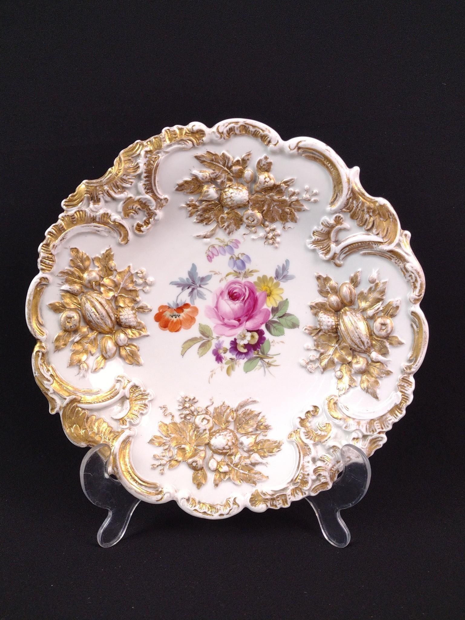 Meissen Floral Bowl: 9" diameter x 1-1/2" deep.