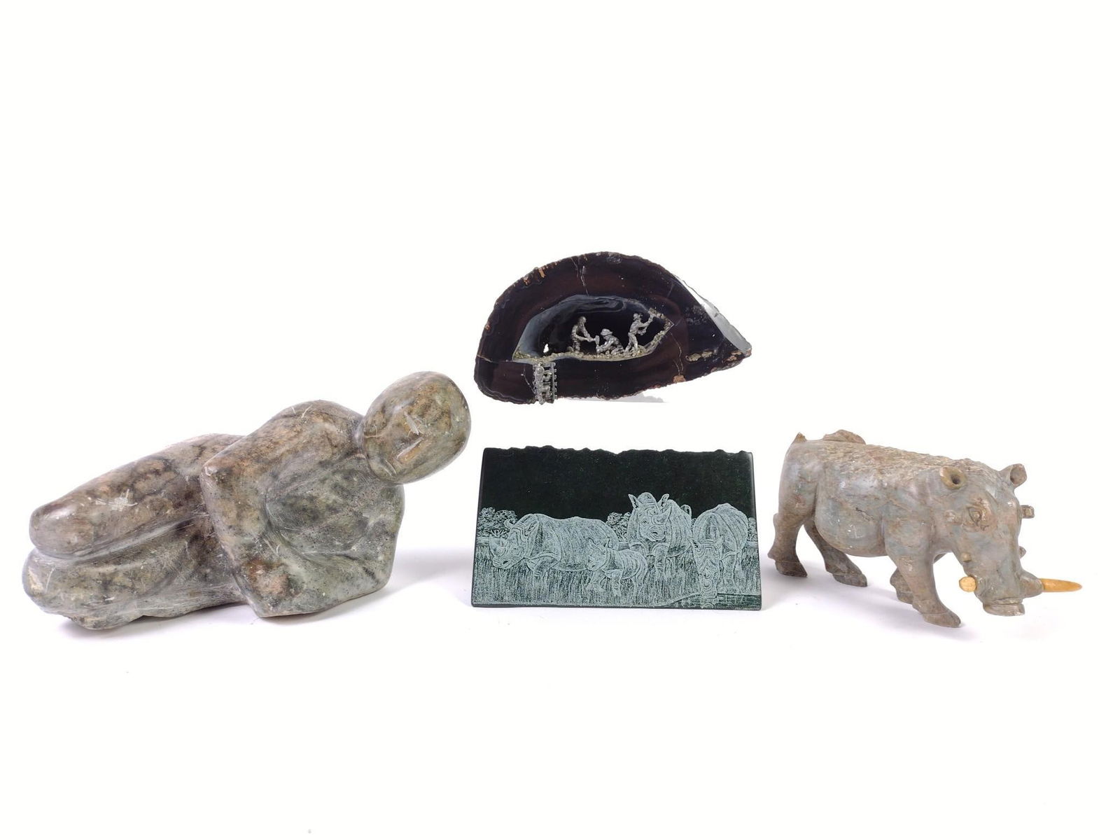 4 Hardstone Sculptures incl Miners in Geode (1 of 11)