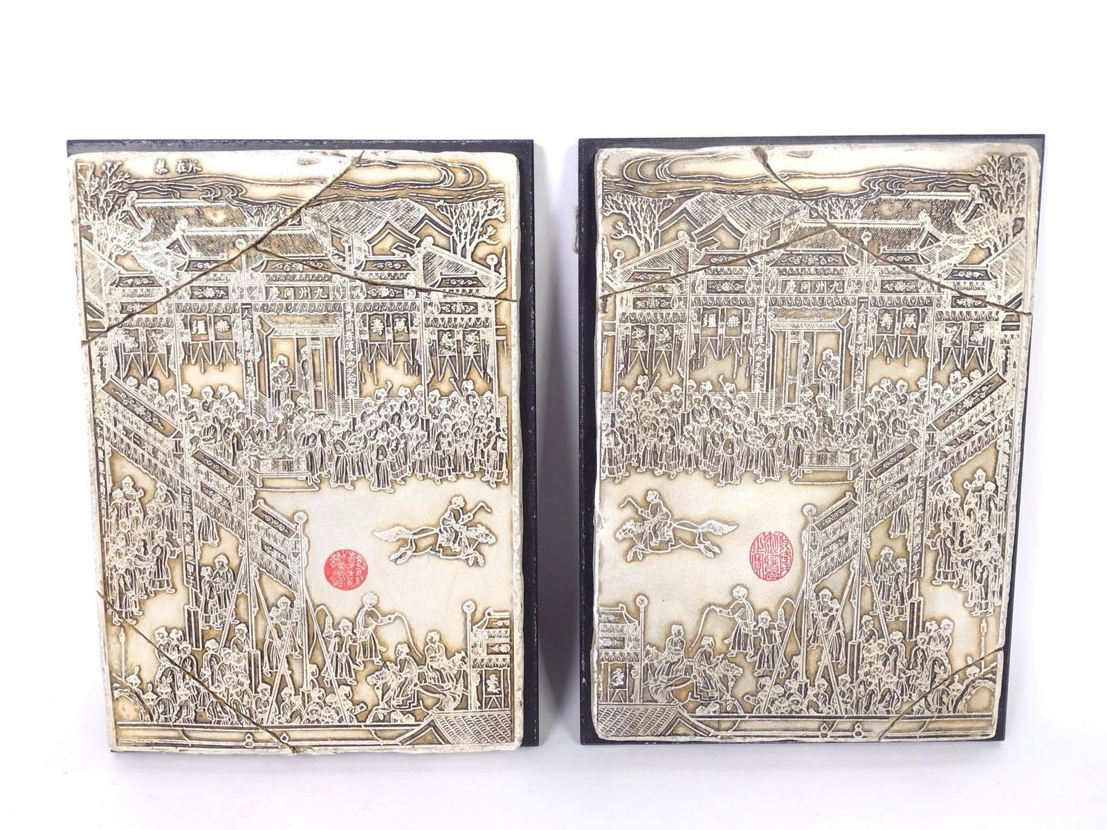 2 Signed 3D Asian Tile Wall Hangings (1 of 3)