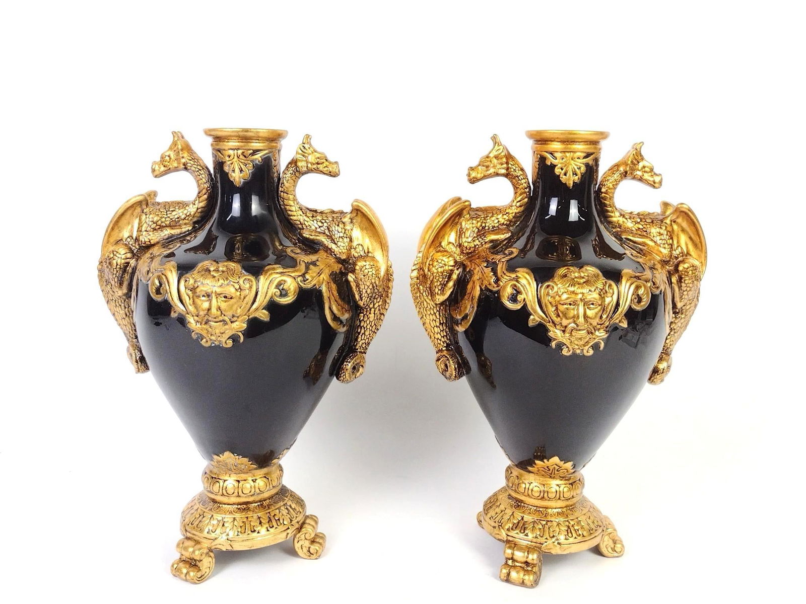 Pr Ceramic Vases with Dragon Handles (1 of 5)