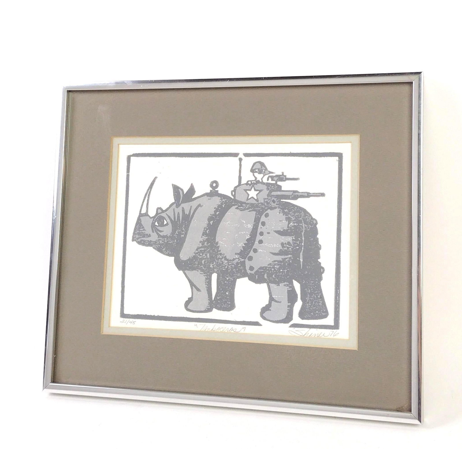 Shiner "Tankoceros" Ltd Ed Print: Edition number 21 / 45. Overall with frame 11-1/4" high x 13-1/4" wide.