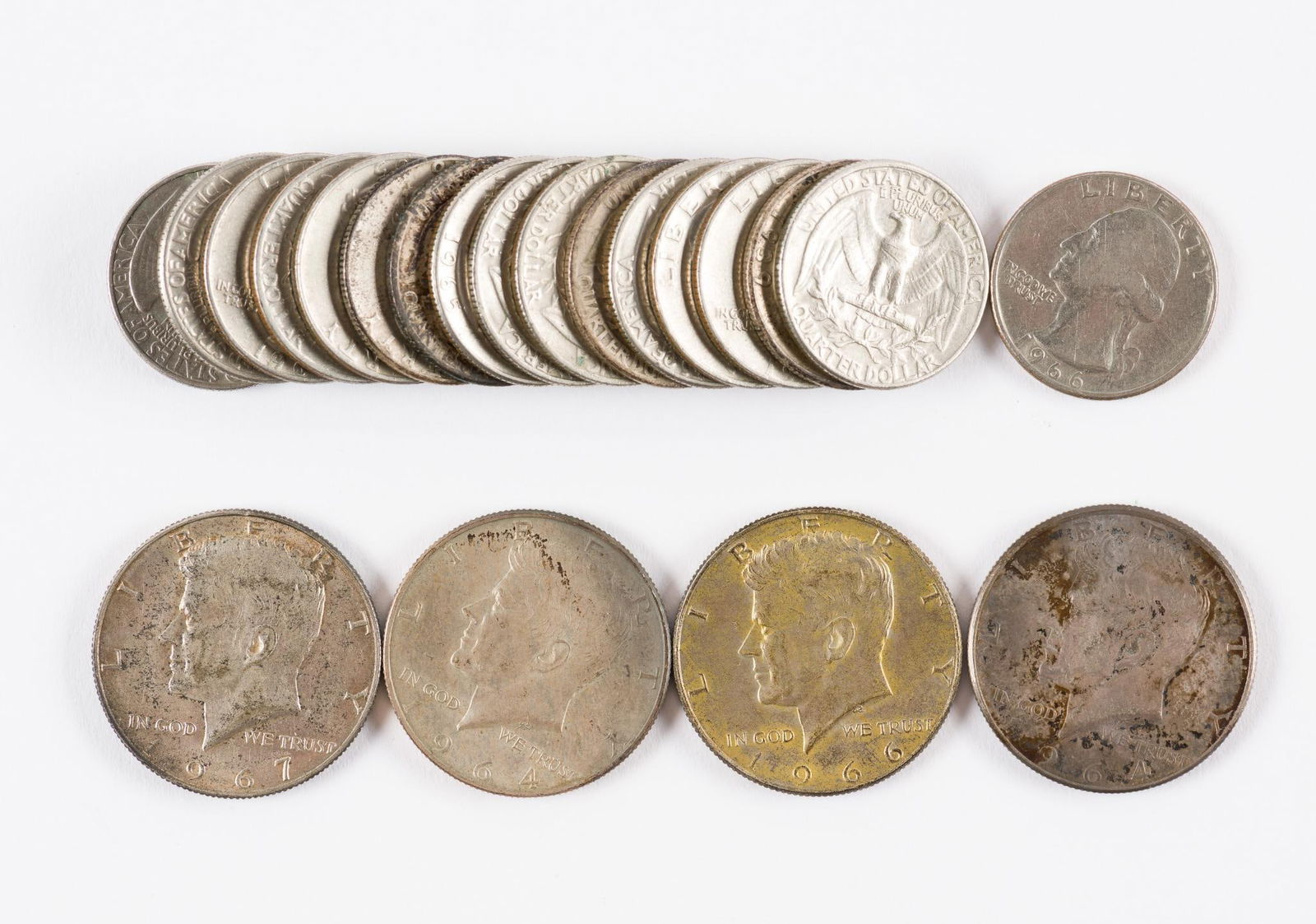 21 1934-1968 Quarters & Half Dollars - Silver & Clad - Includes 10 1965s (1 of 4)
