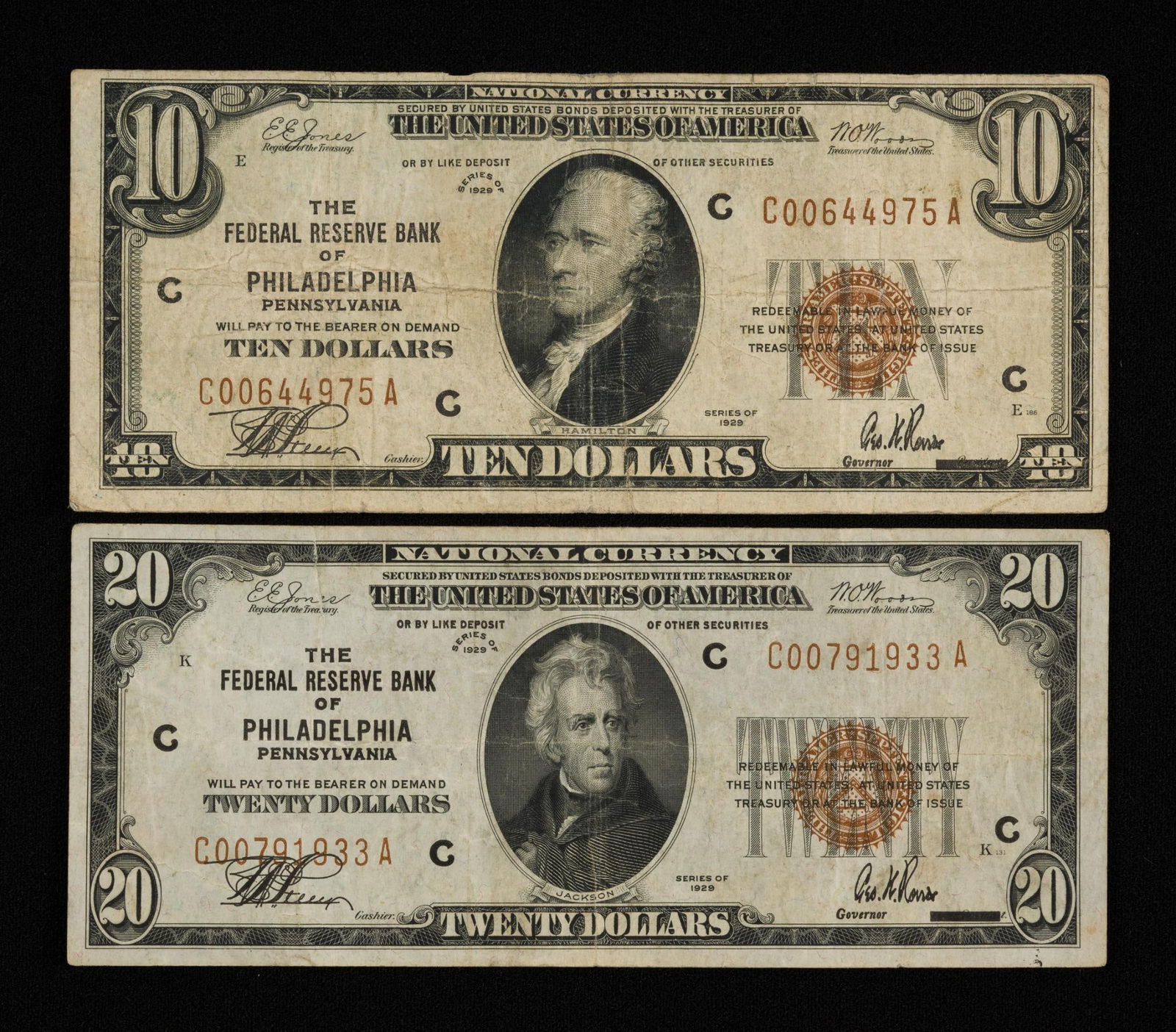 1929 Philadelphia National Currency $20 & $10 Bills (1 of 4)