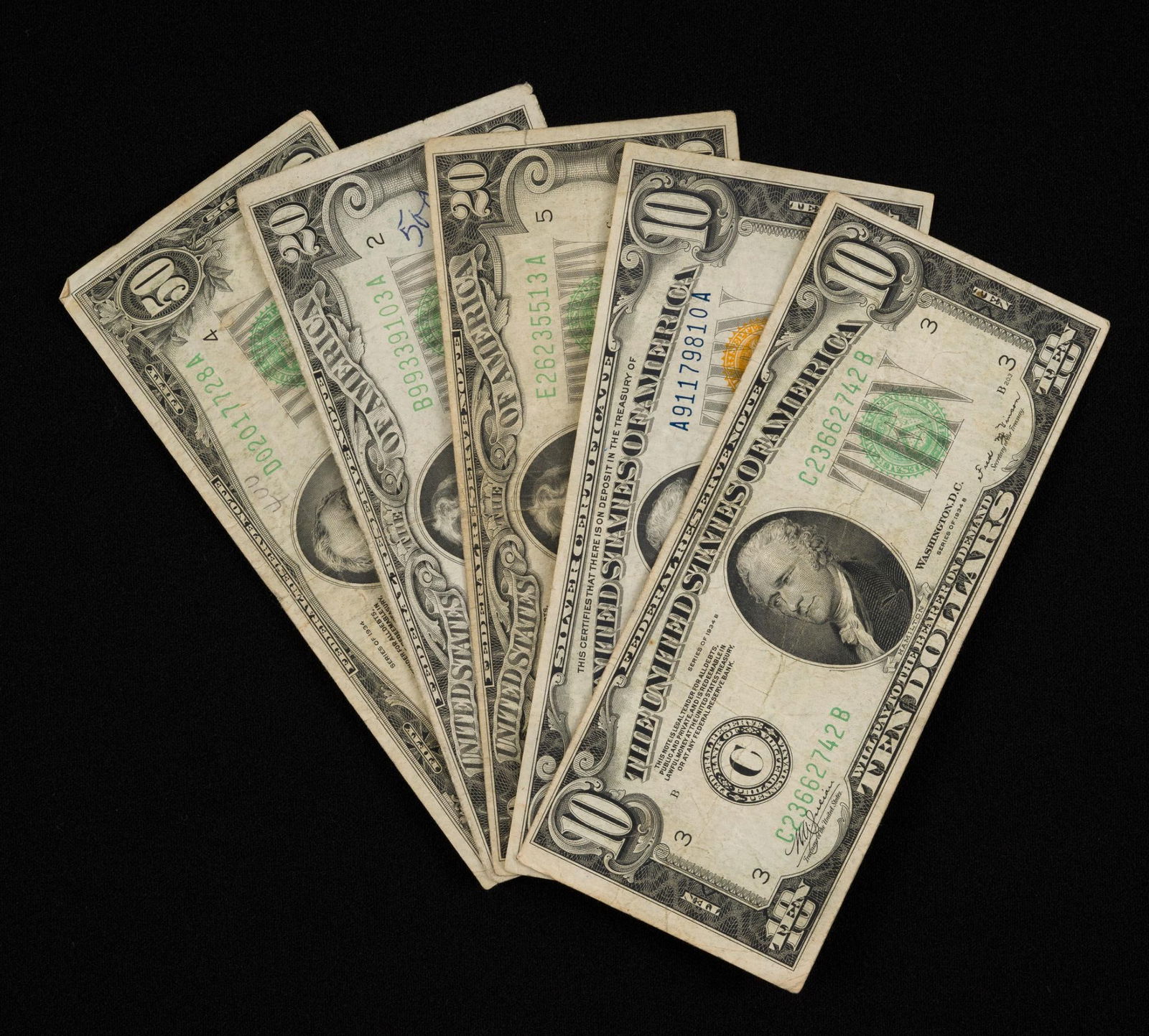 Assorted 1934 Currency - $50, $20 & $10 Bills (1 of 7)