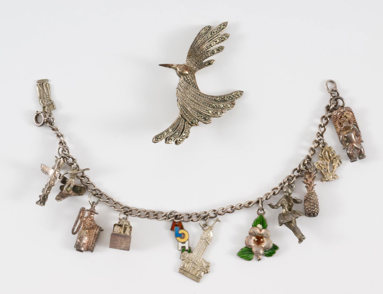 Sterling Hummingbird Brooch & Charm Necklace (1 of 7)