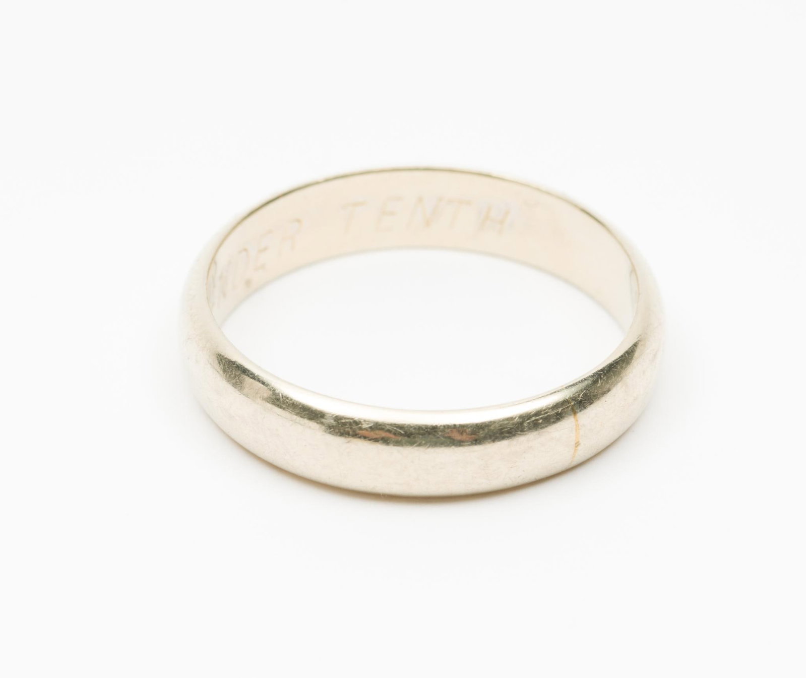 14k Gold Ring: Size 10. Marked 14k. Inscription inside band. 3.2 total dwt/5 g. AJ.