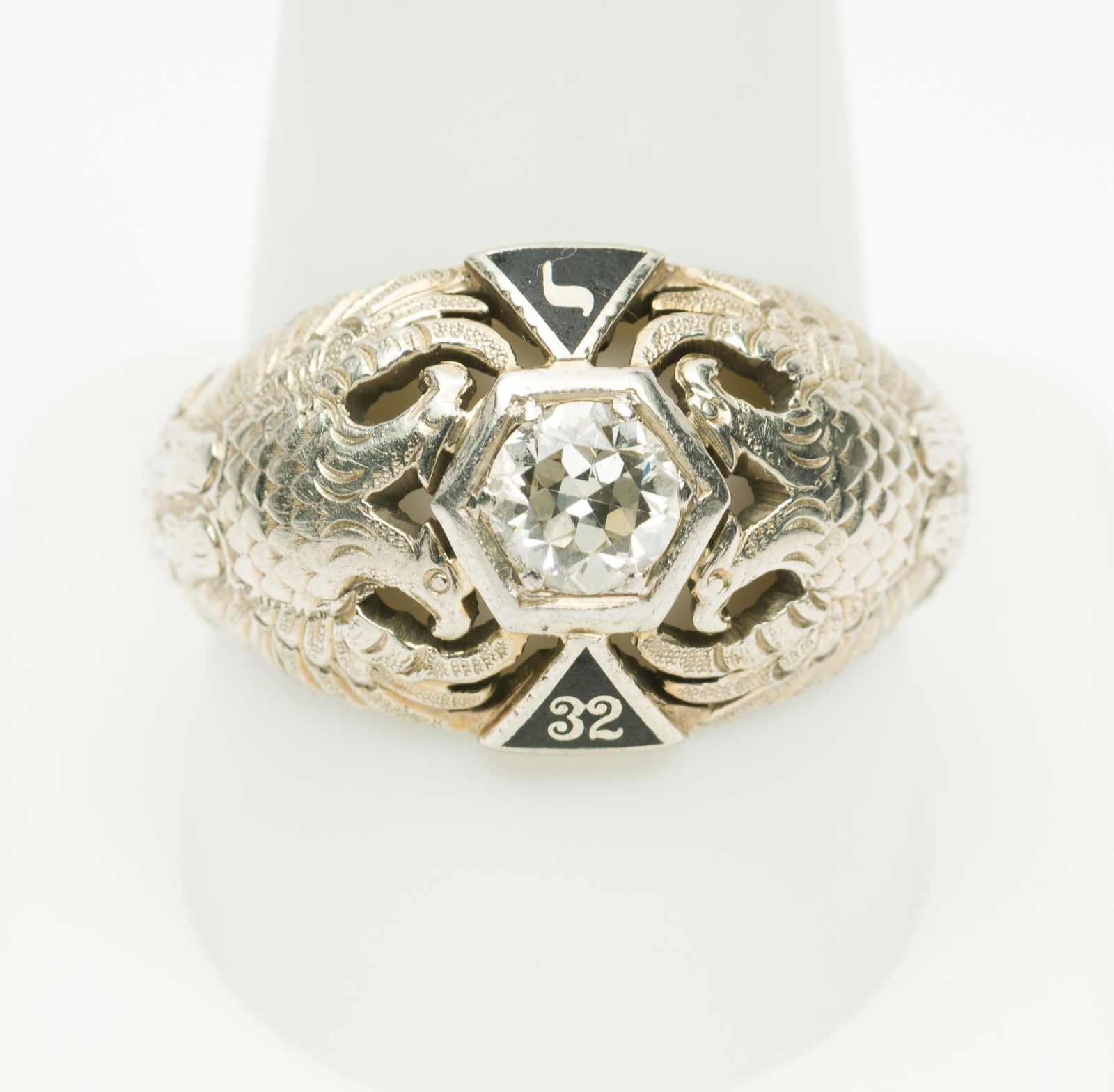 Masonic 32nd Degree 18K Gold & Diamond Ring (1 of 4)