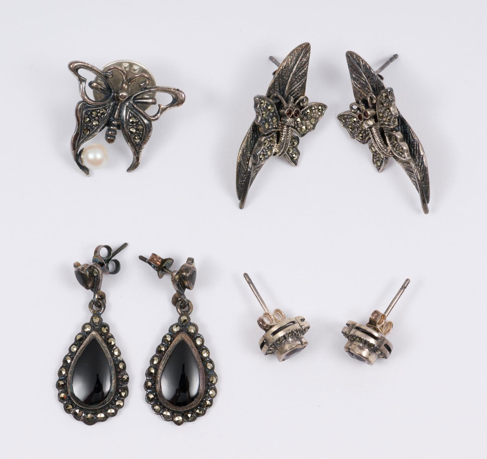 3 Pairs Sterling Earrings and Sterling Tac Pin (1 of 12)