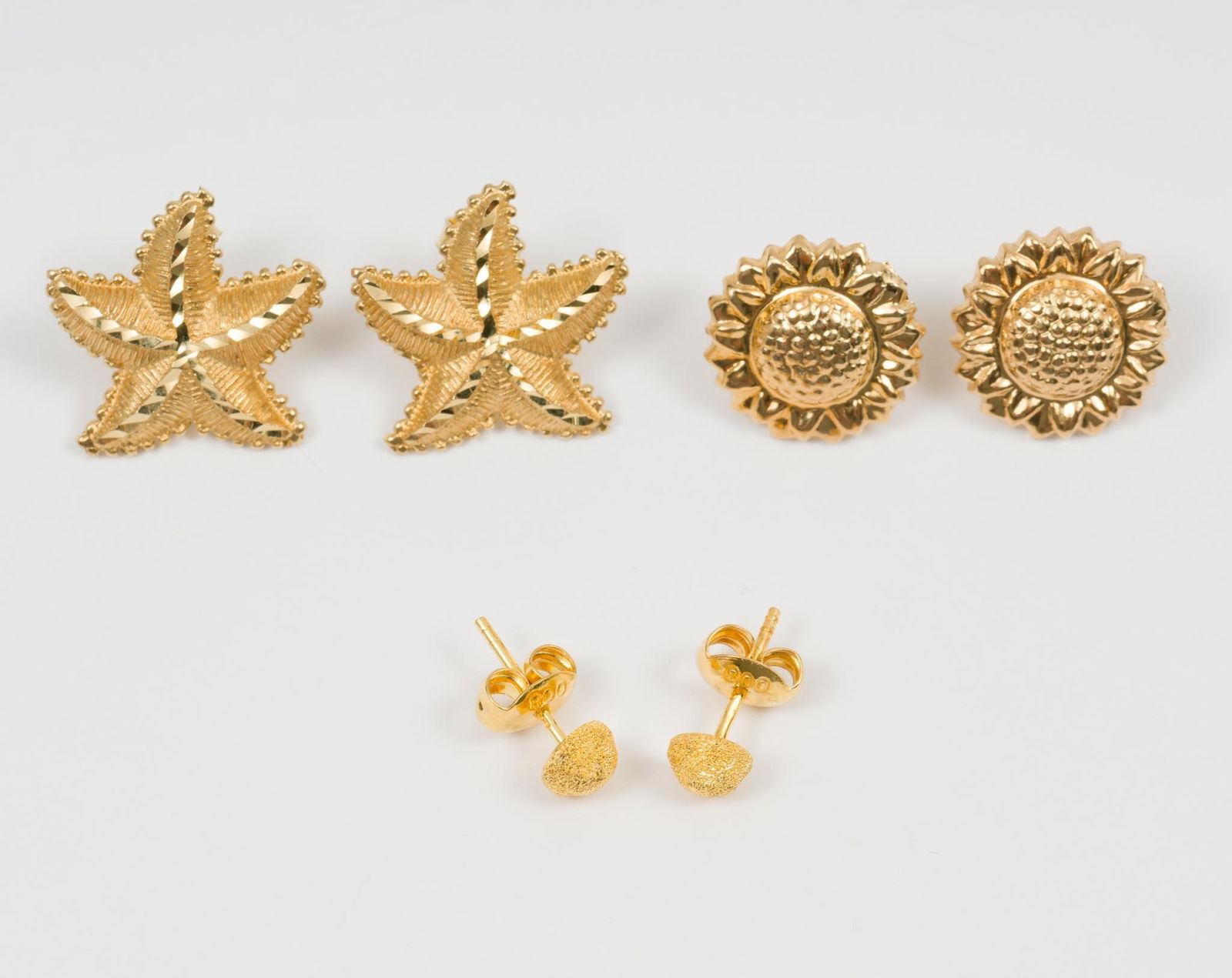 3 Pairs 14K Gold Earrings (1 of 8)