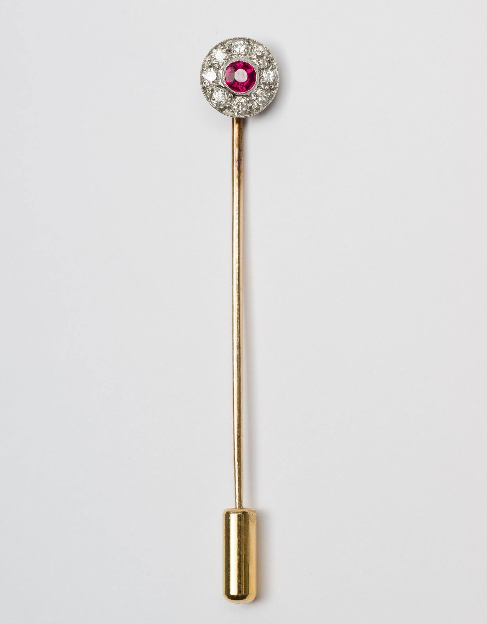 Antique 14K Gold, Diamond & Ruby Stick Pin (1 of 3)