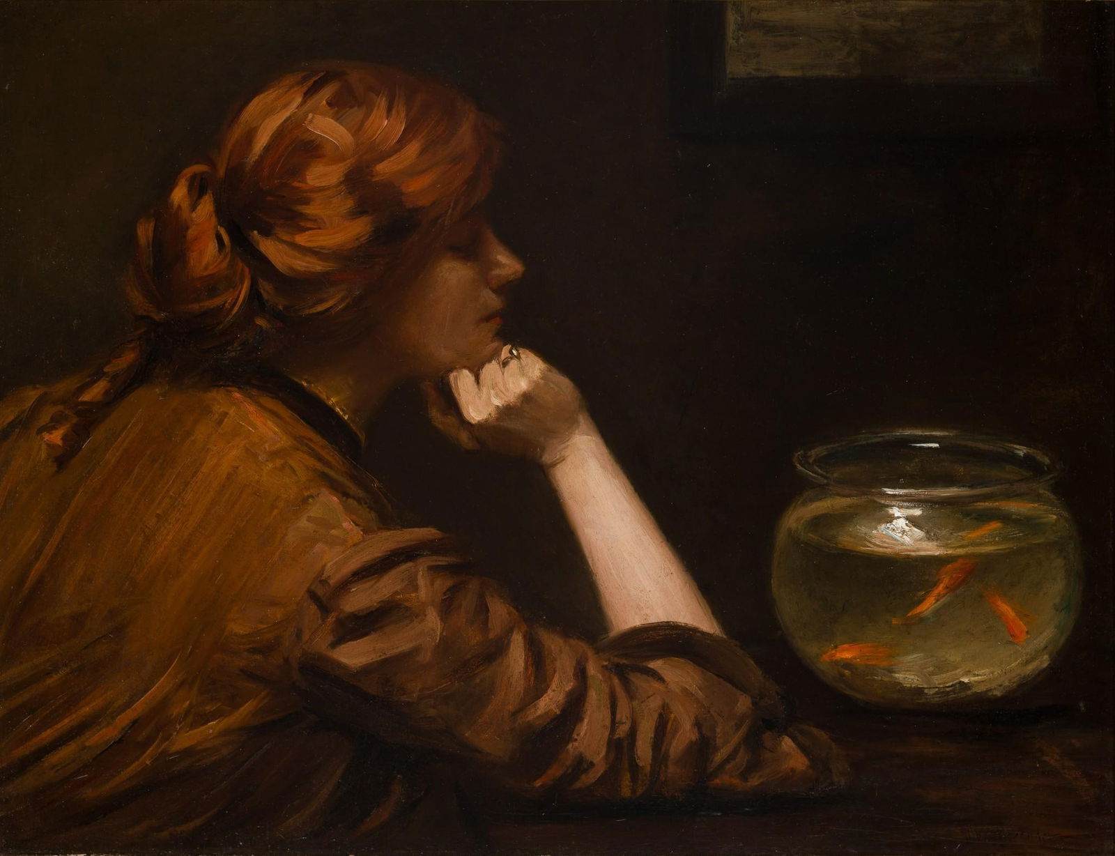 John White Alexander (1865-1915 American) An Idle Moment, 1885: DESCRIPTION: An Idle Moment, 1885. Oil on canvas. John White Alexander was an American portrait, figure, and decorative painter and illustrator. He moved to NYC at 18 and worked at Harper's Weekly whe