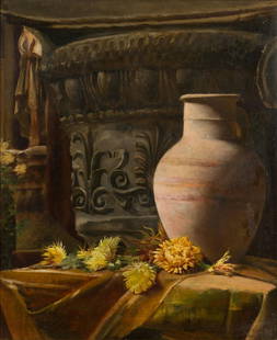 Still Life Painting: DESCRIPTION: Still life painting in the manner of Edward Ladell (1821-1886). Oil on canvas. Uses a signature that is a hybrid of the E.L. monogram with ADELL following, lower left. We are describing i