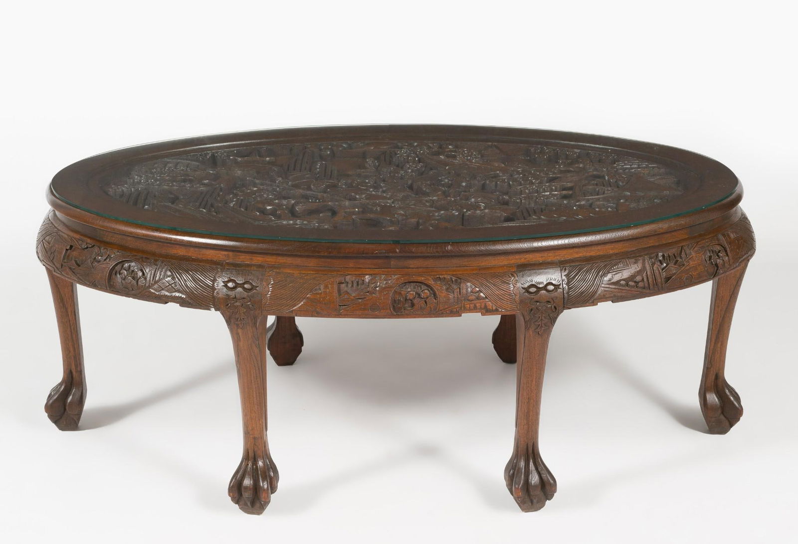 Chinese Carved Tea Table and 6 Stools (1 of 11)