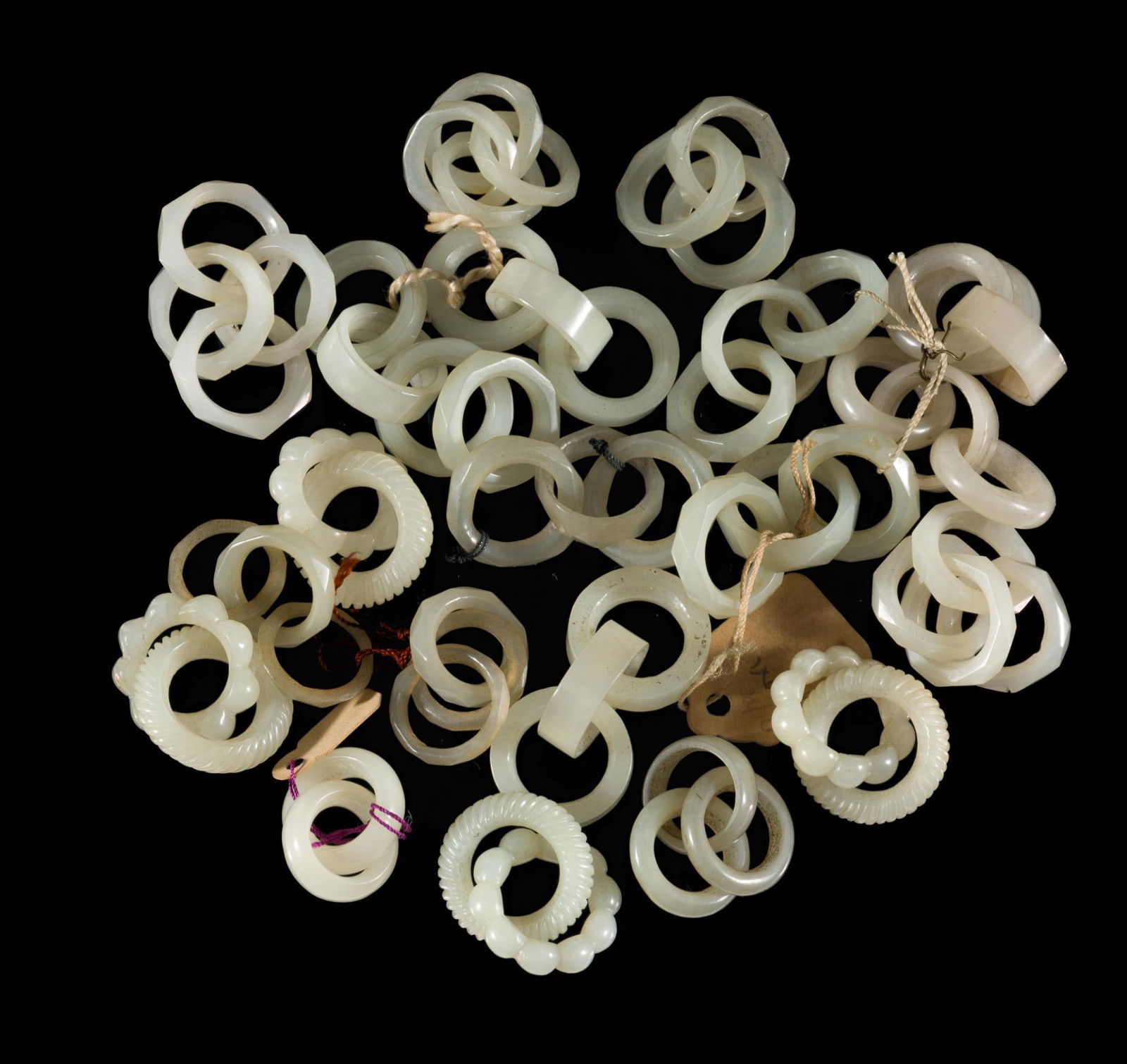 21 Qing Dynasty (1636-1912) Celadon Jade Linked Rings (1 of 10)