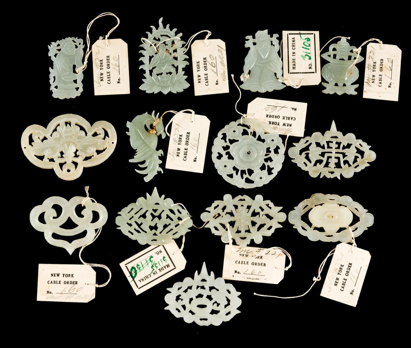 13 Qing Dynasty (1636-1912) Celadon Jade Pendants (1 of 6)