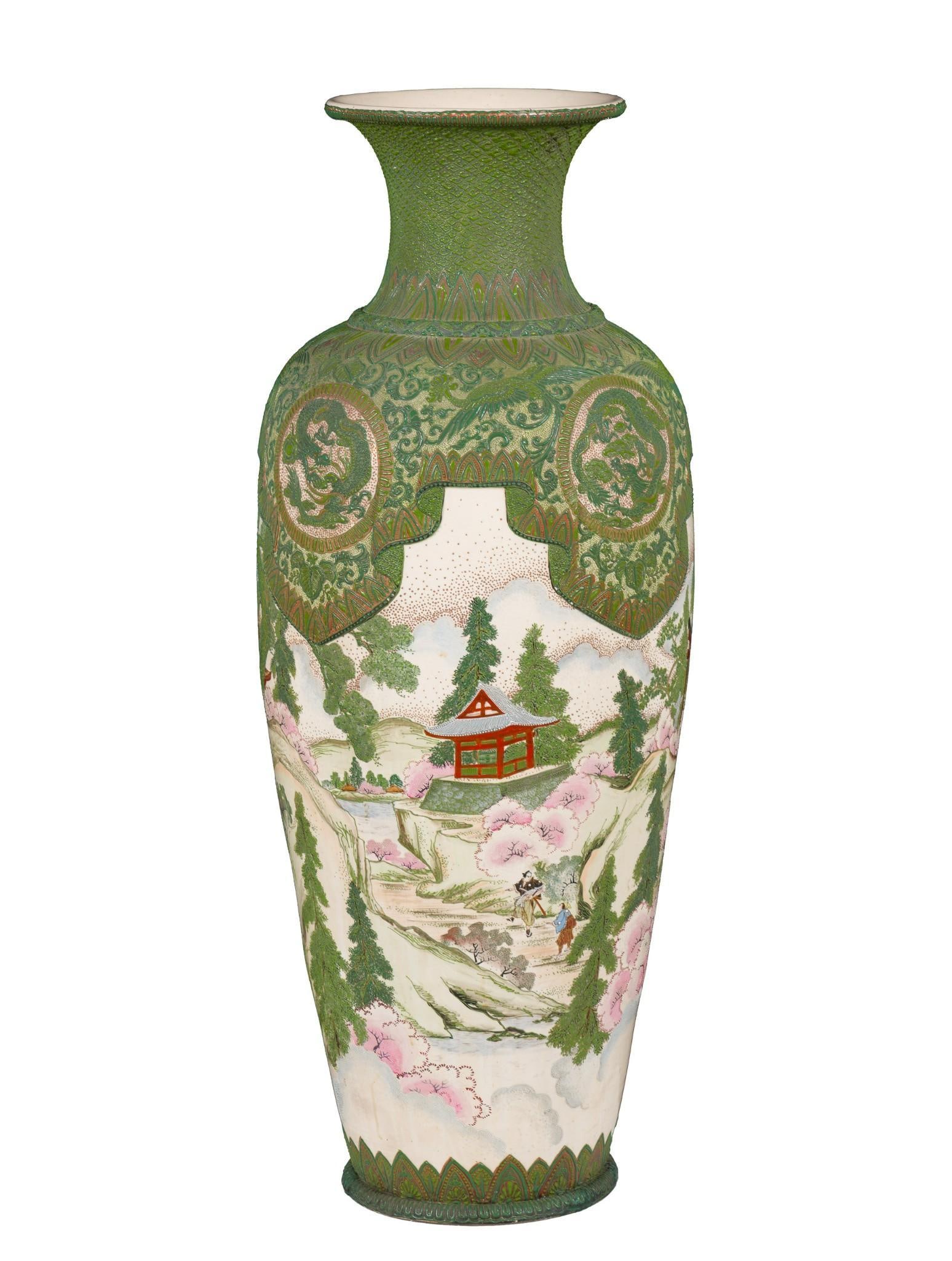 19th C. Japanese Satsuma Moriage Palace Vase (1 of 13)